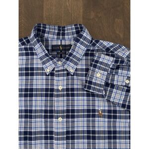 Ralph Lauren Shirt Mens Size 2XL Blue Plaid Button Down Oxford Flesh Pony
